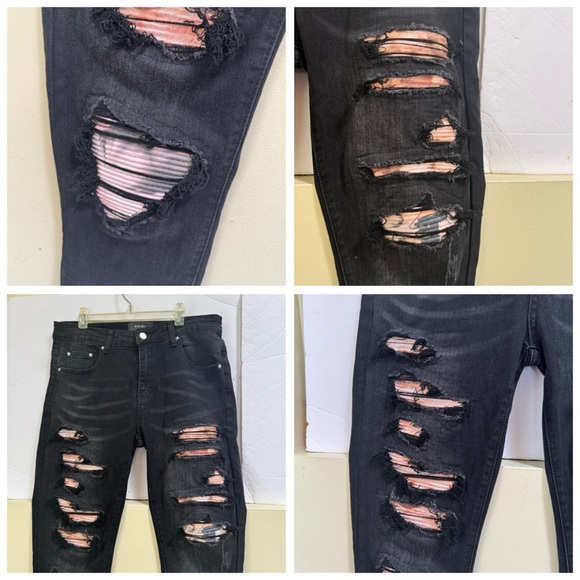 Amiri Thrasher Jean Aged Black Jeans Distressed Leather Trim Zip Pant Logo 29 30 - Picture 11 of 16